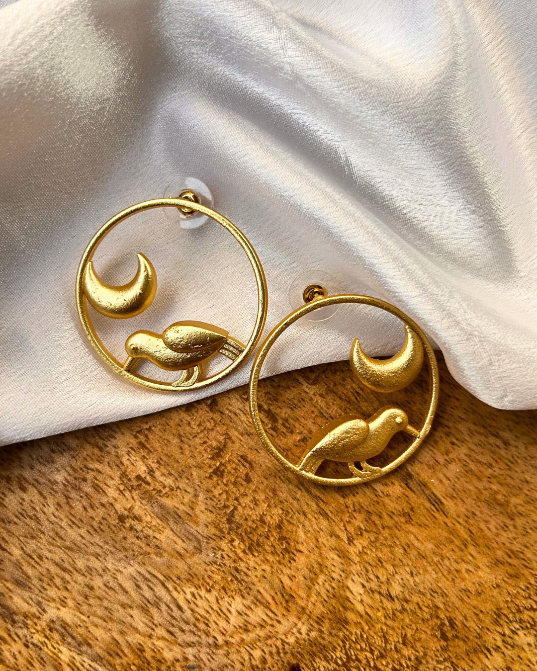 Golden Crescent Bird Earring