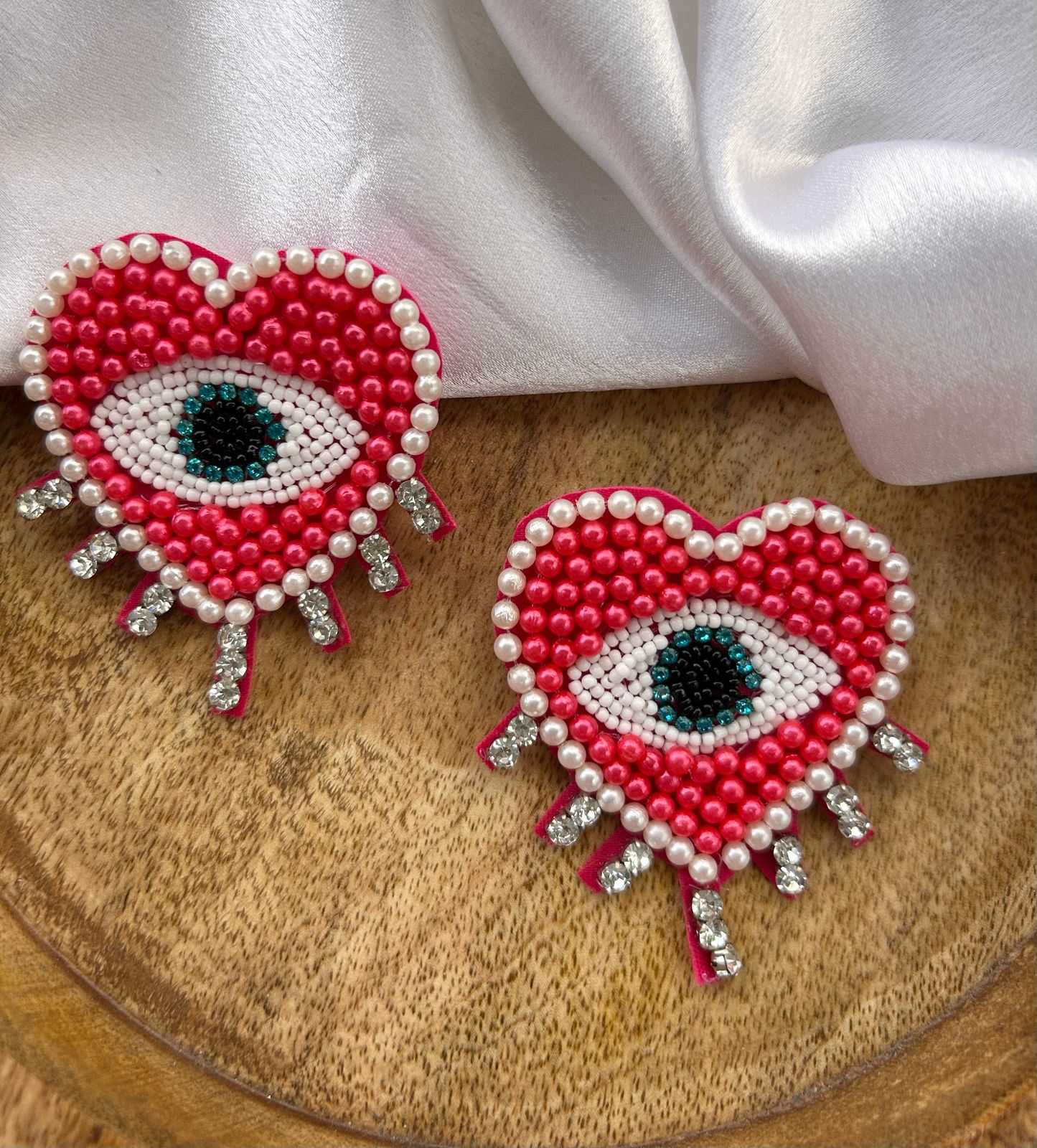 Red Heart Evil Eye Earrings