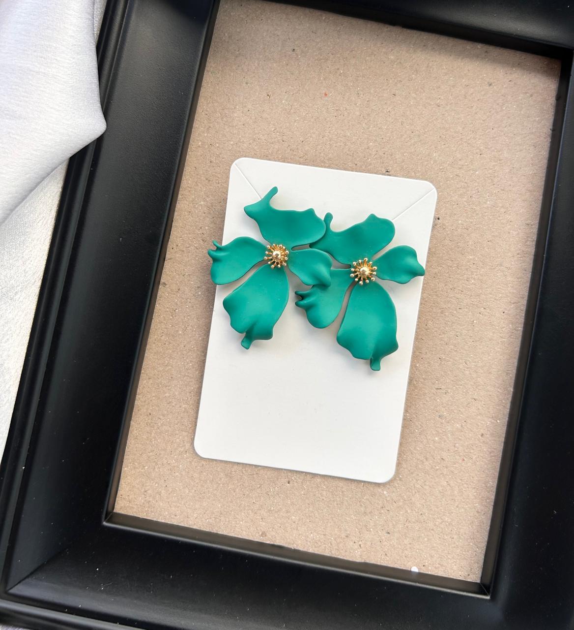 Floral Statement Studs Green