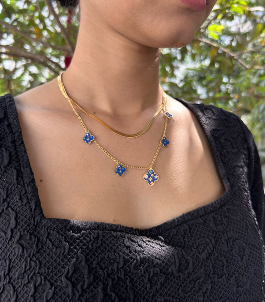 Blue Clover Charm Layered Necklace