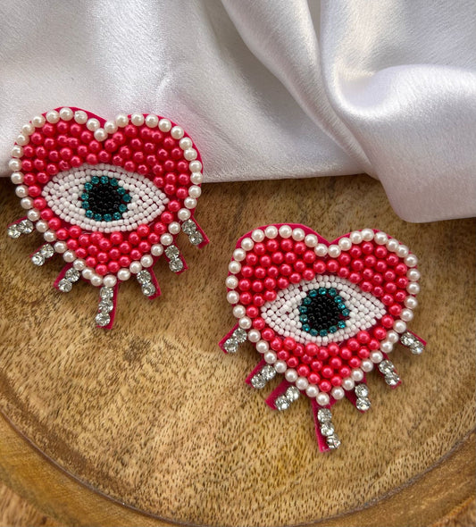 Red Heart Evil Eye Earrings